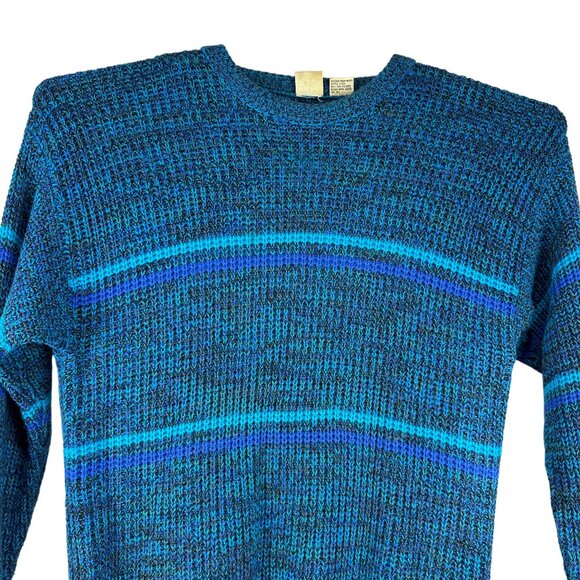 Ivy Club Mens Striped Sweater Big 2X Blue Black Crewneck Long Sleeve Knit - Picture 6 of 9